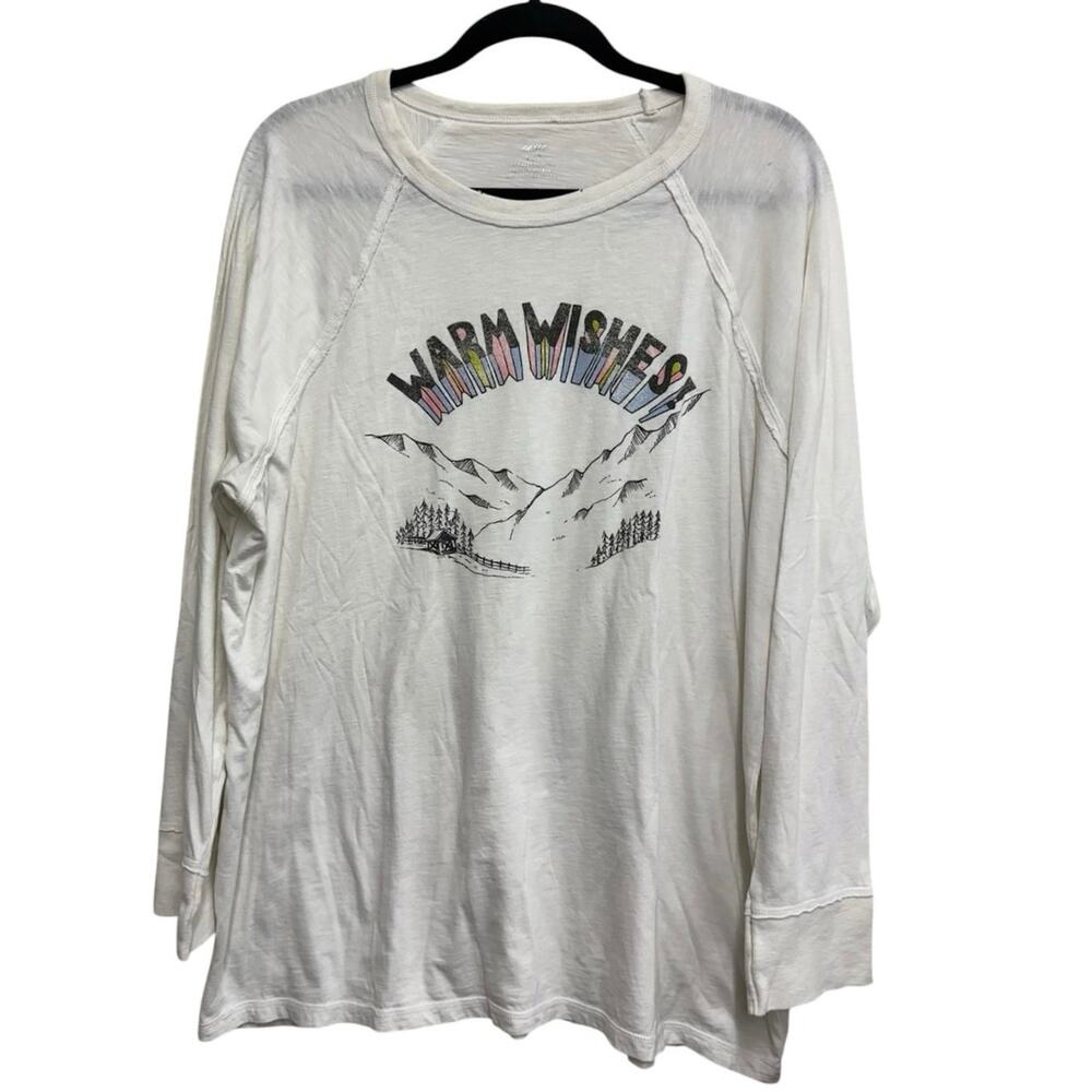 Aerie Warm Wishes Graphic Long Sleeve Tee L White Mountain Graphic Lounge Top